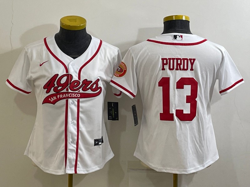 Women's San Francisco 49ers #13 Brock Purdy White With Patch Cool Base Stitched Baseball Jersey(Run Small)
